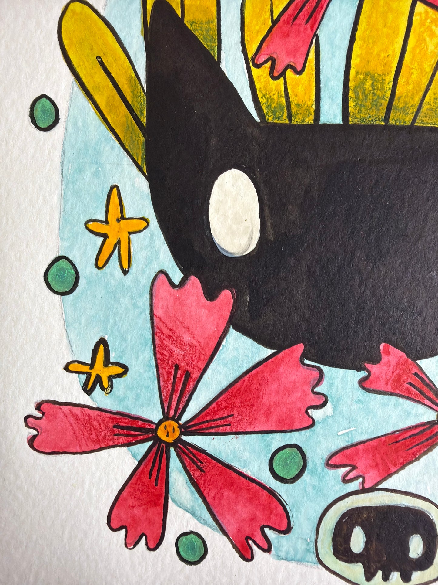 Cat with Pink Flower Illustration