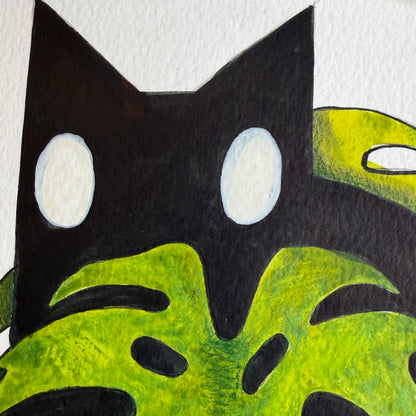 Cat with Monstera Illustration