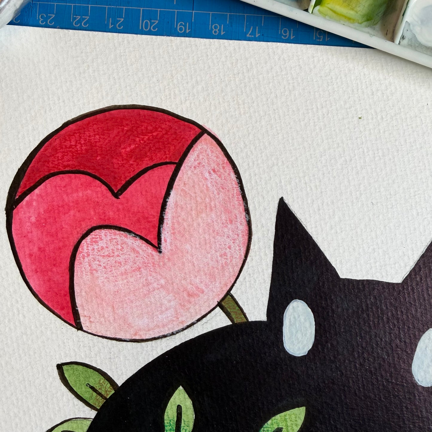 Cat with Peonies Illustration