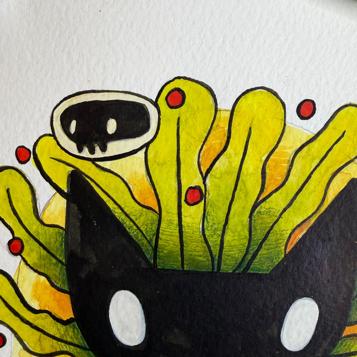Cat with Seaweed and Flower Petals Illustration
