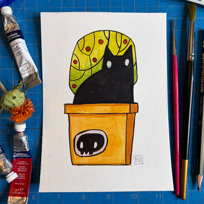 Cat in a Flower Pot Illustration 2