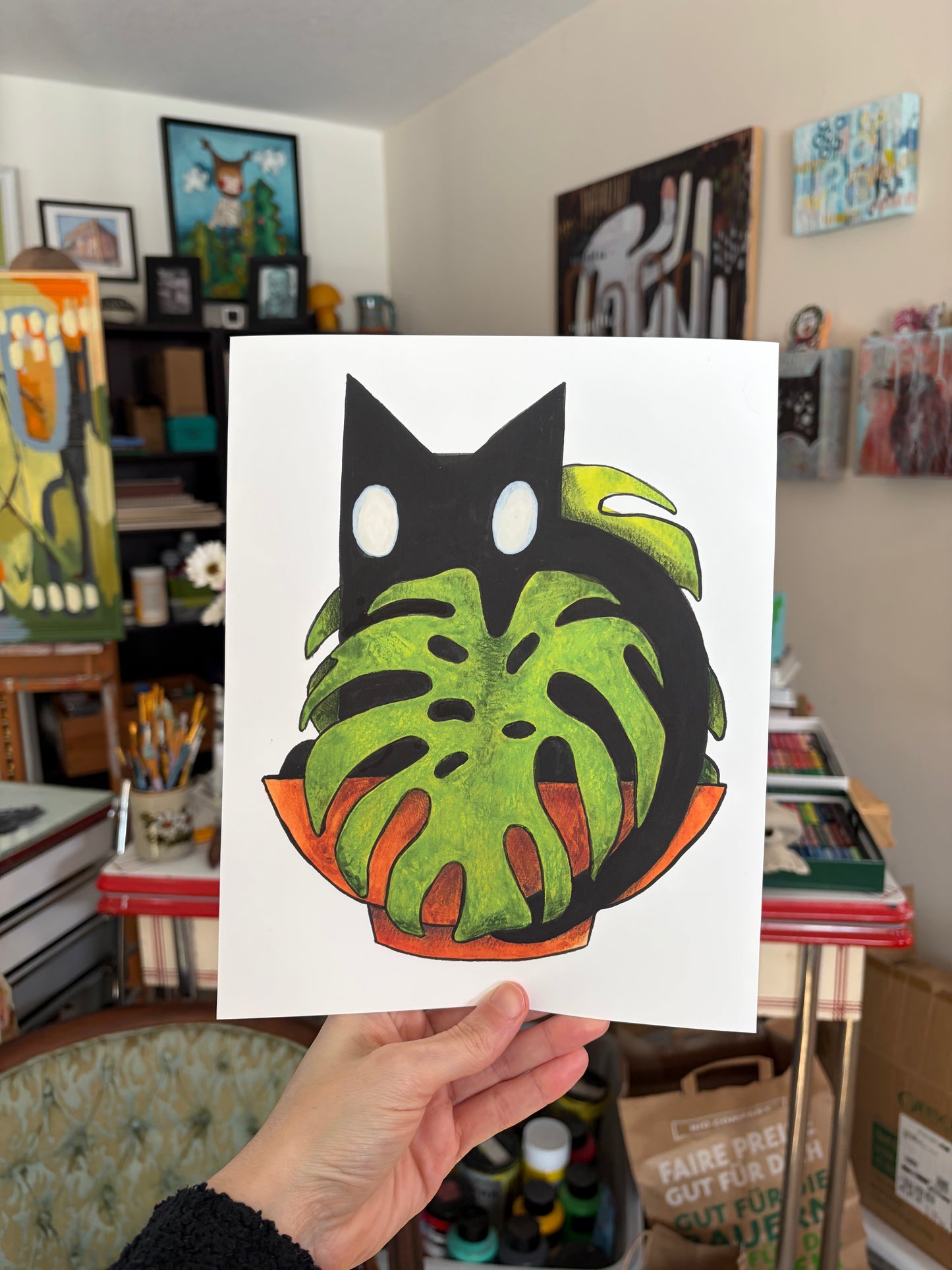 Cat and a Monstera 8x10 Print