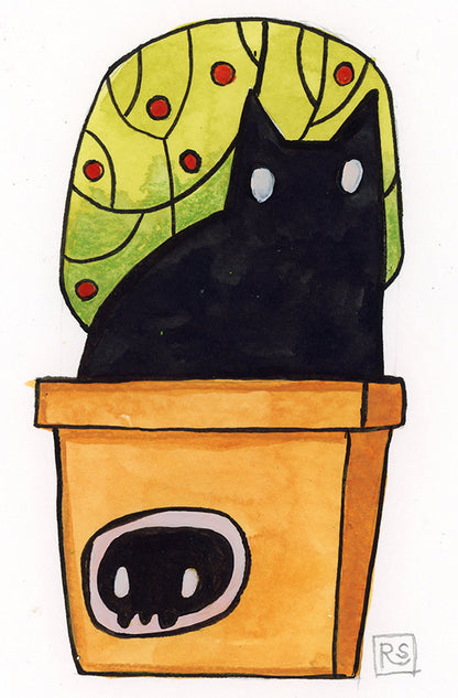 Cat in a Flower Pot Illustration 2
