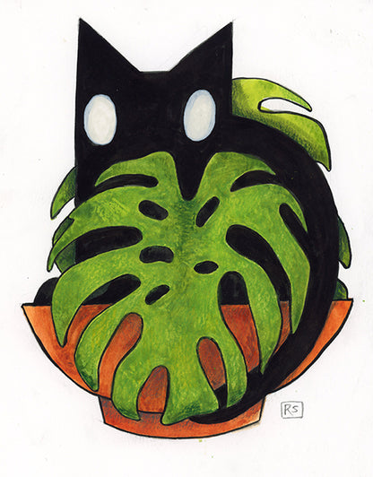 Cat with Monstera Illustration
