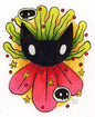 Cat with Seaweed and Flower Petals Illustration