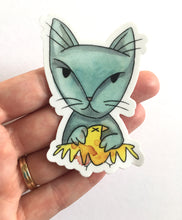 Blue Cat Yellow Bird Sticker