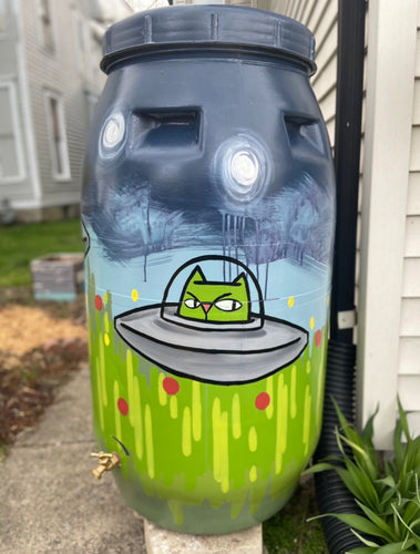 Rain Barrel with Cat Aliens