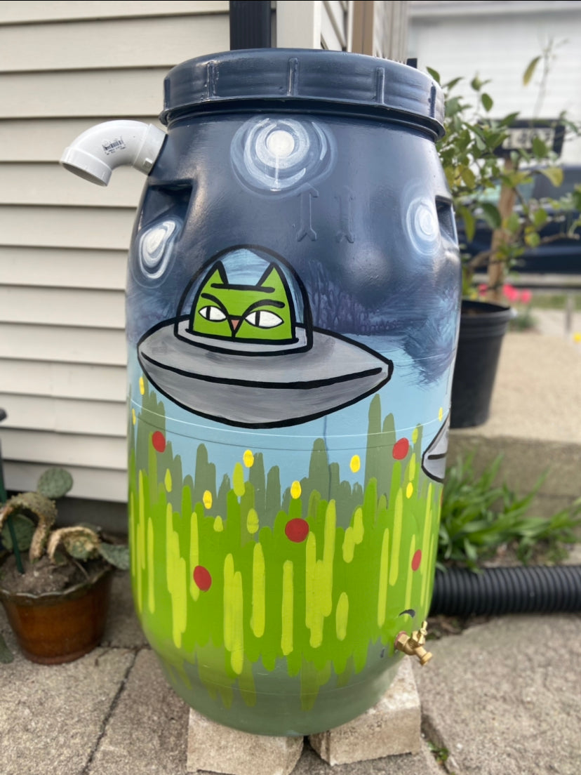 Rain Barrel with Cat Aliens