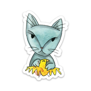 Blue Cat Yellow Bird Sticker