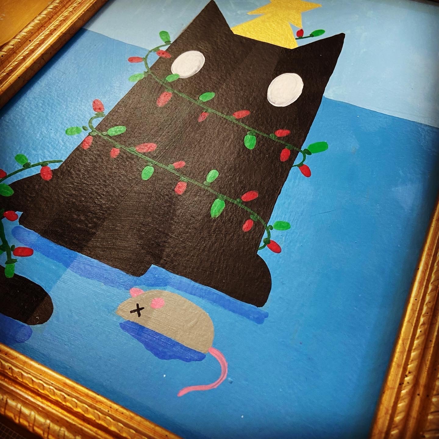 Christmas Cat original gouache painting