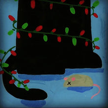 Christmas Cat original gouache painting