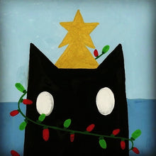 Christmas Cat original gouache painting