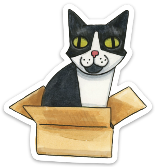 Tuxedo Cat in Box Sticker