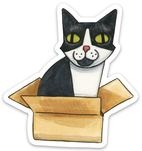 Tuxedo Cat in Box Sticker